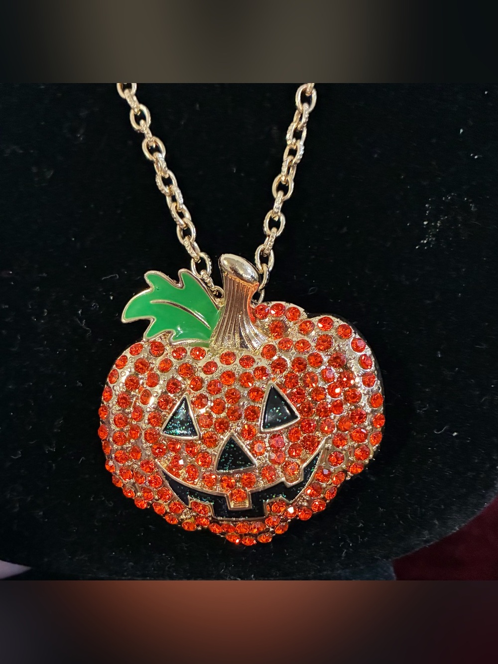 Orange Crystal Pumpkin Pendant Necklace - Women Jewelry Halloween